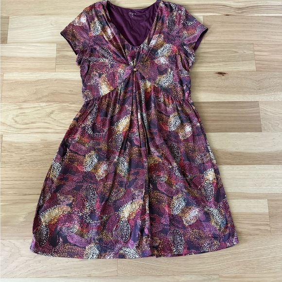 Garnet Hill Garden party Dress Jersey knit Twist Cap Sleeve Chic Size 16 paisley - Picture 2 of 10